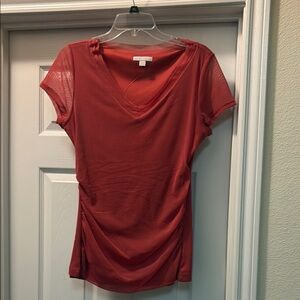 New York & Company Pink Ruched Short Sleeve Blouse